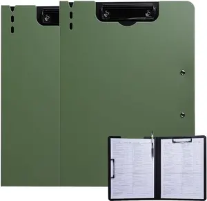 FRETONBA Clipboard Folder, 2 Pcs A4 Foldable Clipboard with Horizontal and Vertical Double Metal Clips, 360 Degree Foldable Binder Clipboards with Pen Holder, File Cover Work Folder Clipboards, Green