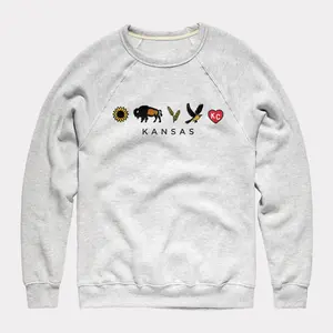 Retro State of Kansas Icons Crew, Game Day Ready Sweatshirt, Show Your Kansas Love, Gifts for Fans, Trending Us Streetwear, Viral on Tiktok Menswear Long Sleeve Casual Pullover