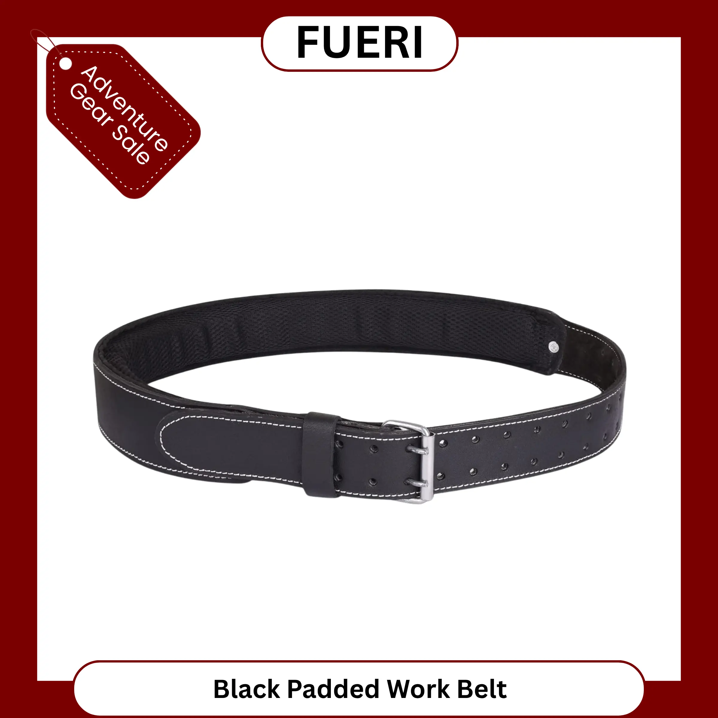 FUERI Premium Foam Padded Leather Work Belt, Thick Grain Leather for Carpenters, Mechanics & Electricians.