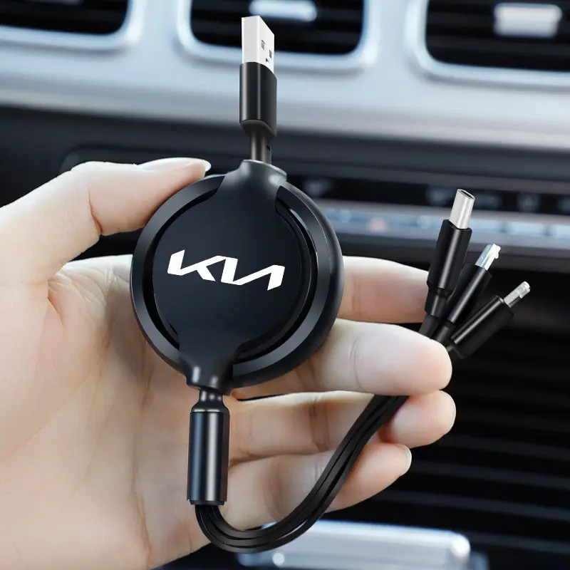 3-in-1 Interface Car Charger Data Cable Safe Fast Charging Scalable Data Cable Accessories For Kia Sportage Rio 3 Soul Picanto EV6 Cerato Niro Sorento Seltos Optima Super Fast Charging Retractable Car Charger
