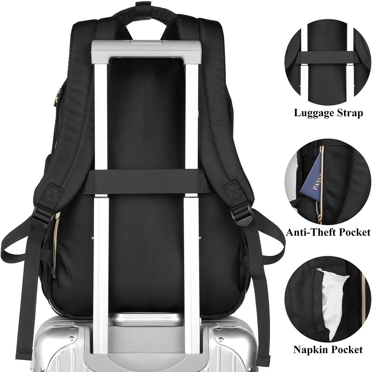 YAMTION TSA Friendly Laptop Backpack for Women | 15.6 Inch Water Resistant Work Backpack with USB Port & Luggage Strap  Quilted Fashion Laptop Backpack for Women