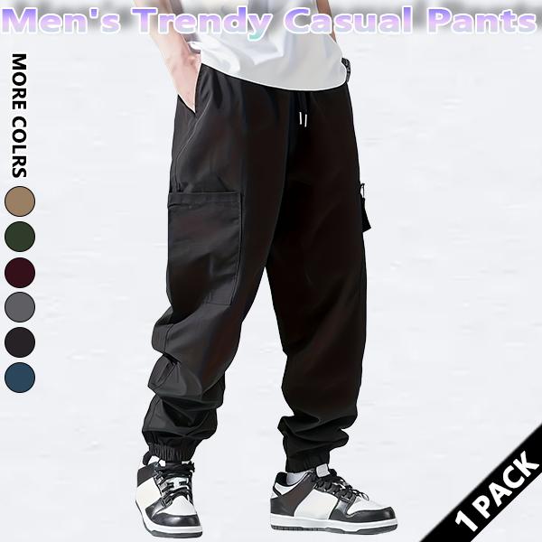 Men's solid color cargo pants with pockets and zippers, regular fit, durable and wear-resistant, suitable for everyday wear, street style men's casual trousers.