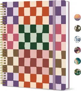 Large Spiral Lined Journal for Women, 8.5" x 11" Notebooks for Work Collge Ruled, A4 Aesthetic Cute Journaling Notebooks for Writing, Plastic Cover, Checkered