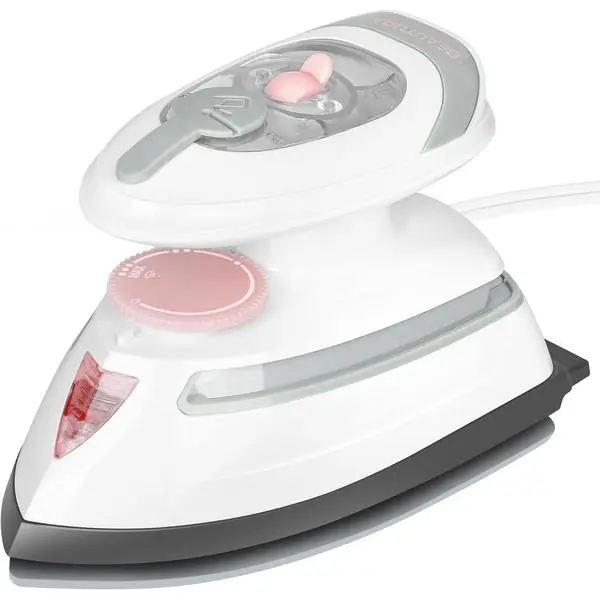 BEAUTURAL Compact Corded Mini Travel Steam Iron for Clothes, 400W Power, Dual Voltage Pink, Non-Stick Soleplate, Cord Storage, Easy Temp Control, Small Footprint, Ideal for Crafters, Sewing