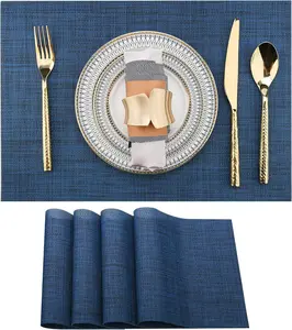 Set of 4 Navy Blue Placemats, Easy Clean Washable Vinyl Placemats, Heat Resistant Wipeable Placemats for Dining Table, 17 x 12 Inches (Navy Blue)