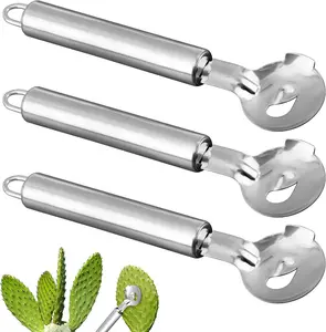 3pcs Cactus Peeler Spoon, Multi-Function Stainless Steel Strip Long Hole Cactus Thorn Removal Tool, Sliced Chinese Noodle Cutter for Cooking Kitchen Gadgets