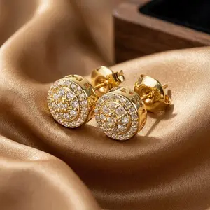 【2026 TREND ALERT】Unisex Artisanal Pavé Round Stud Earrings, Moissanite/Zircon Dual Version, Anti-Allergy Soft Needle, Regular Box, Fashion Costume Jewelry