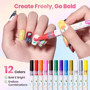 Beetles 12Colors Nail Art Pens, 0.5mm Fine Line Nail Polish Pens Quick Air Drying Acrylic Paint Markers for Nails Art Design Painting Dotting Liner Brush, DIY Home & Salon Manicure Tools Mother's Day gift Spring Nail Taste of Spring