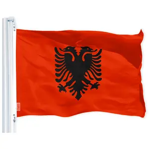 G128 Albania (Albanian) Flag | 3x5 feet | Printed 150D Indoor/Outdoor, Vibrant Colors, Brass Grommets, Quality Polyester, Much Thicker More Durable Than 100D 75D Polyester