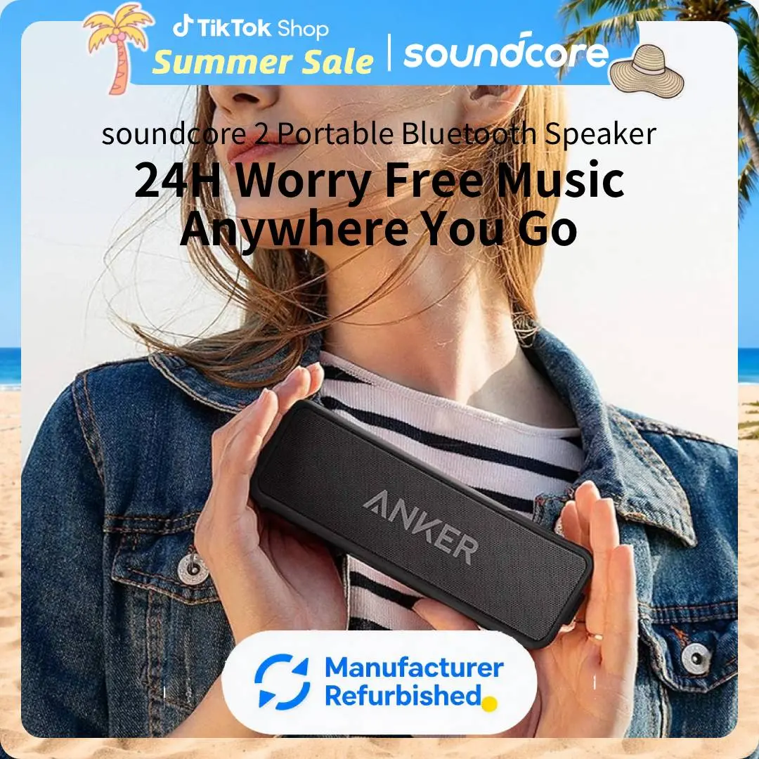 [Refurbished]soundcore 2 Portable Bluetooth Speaker with Stereo Sound, Bluetooth 5, Bassup, IPX7 Waterproof, 24-Hour Playtime, Wireless Stereo Pairing, Speaker for Home, Outdoors, Travel #tiktokshopsummersale