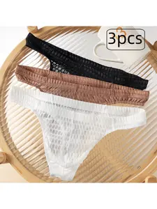 Men's Sexy Half-Transparent Mesh Thong Underwear Set, Low Waist Fitted Breathable Comfort Casual Sports Innerwear, Soft Skin-Friendly