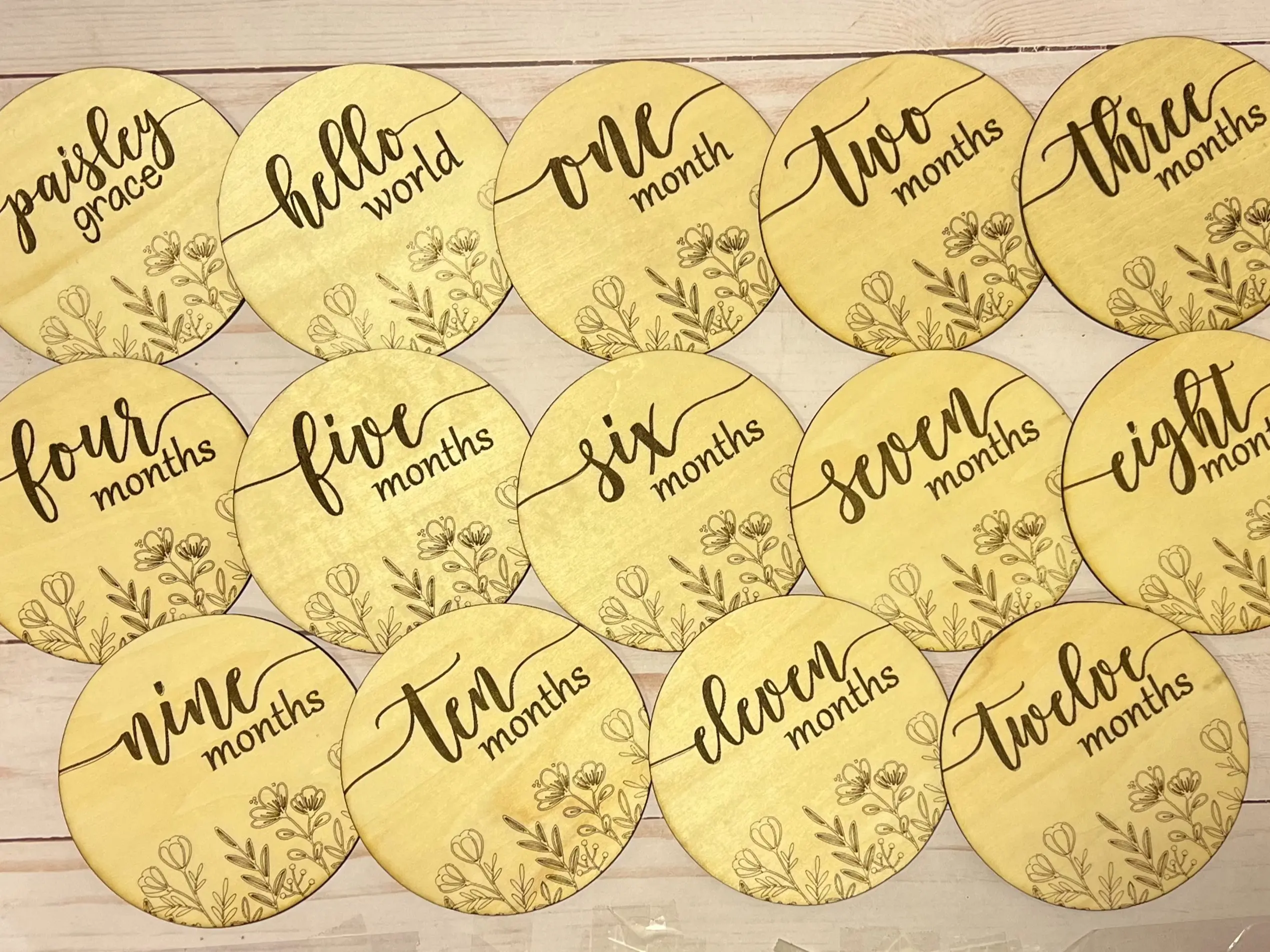 Laser Engraved Baby Monthly Milestone Markers