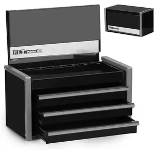 Mini Black Tool Box, Portable 3 Drawer Steel Stackable Tool Box with Magnetic Tab Locking, Black Micro Top Chest with Liner for Tools Storage and Organizers, Home DIY