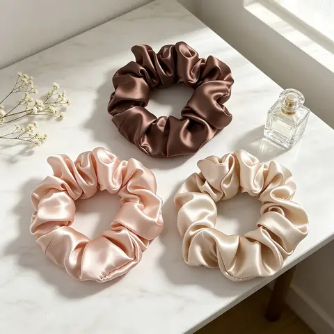 Women's Luxury Satin Scrunchies (3pcs) - Large Soft No-Crease Ties, Breakage Prevention, Ideal for Daily & Party Hairstyles