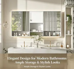 55 Inch Wall-Mount 3-in-1 Mirror Cabinet with Adjustable Shelf Soft-Closing Hinges High-Quality MDF for Bathroom Vanity Living Room Bedroom Storage Organizer Modern Design