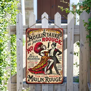 1pc Moulin Rouge Vintage French Cabaret Poster - Iron Metal Wall Art Sign with Red Balloon & Dancers - Retro Parisian Nightclub Decor for Home, Bar,