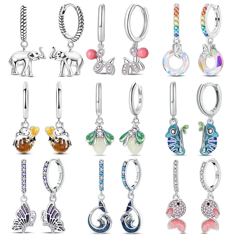 Fashion Luminous Firefly Earrings 925 Sterling Silver Purple Butterfly Animal Fishtail Pendant Earrings Fine Party Jewelry Gifts
