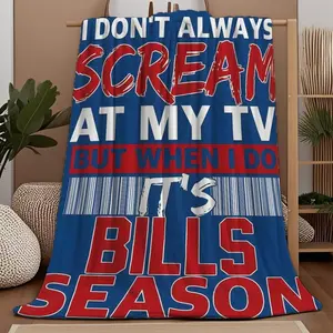 Bills Season TV Scream Flannel Blanket - Soft & Cozy All-Season Throw with Bold Red & Blue Lettering, Contemporary Design for Bed, Sofa, Office & Outdoor Use - Perfect Gift for New Year, Valentine's, Mother's Day, Halloween and Christmas gifts