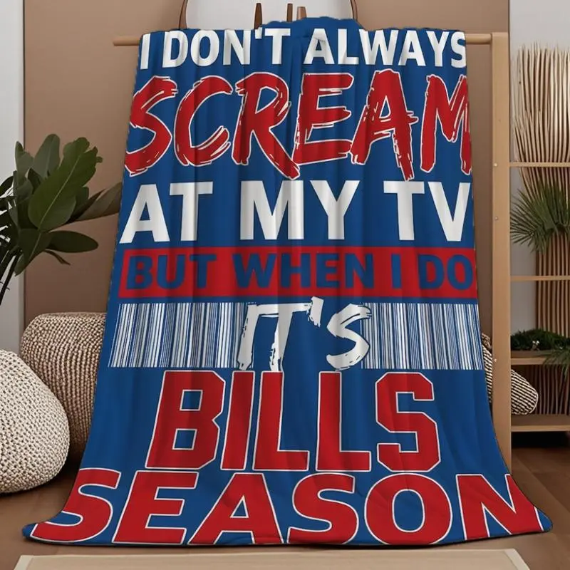 Bills Season TV Scream Flannel Blanket - Soft, Cozy, Breathable, Wrinkle-Resistant All-Seasons Throw with Bold Red-Blue Lettering, Contemporary Design for Bed, Sofa, Office - Ideal Gift for Christmas, Birthday