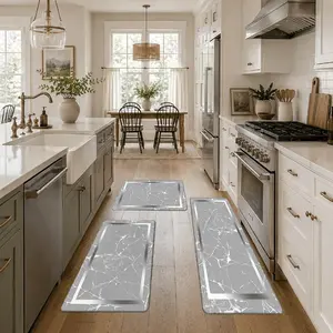 2Piece 3Piece Marble Kitchen Floor Mat Set, Non Slip Rubber Backing Kitchen Rugs, Water Absorbent Washable Runner Mat for Home Kitchen Decor