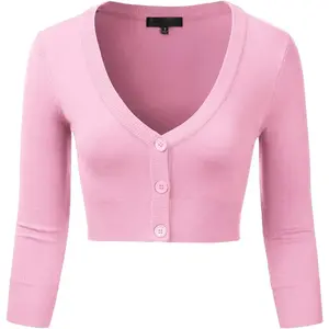 EIMIN Women'S Button down 3/4 Sleeve Cropped Bolero Cardigan Sweater (S-3XL) EIMIN