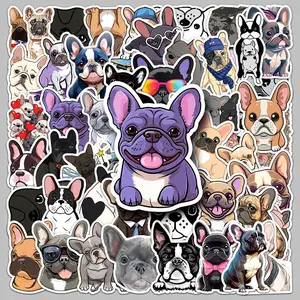Cartoon French Dog Pattern Sticker, 50pcs Waterproof Self Adhesive Decor Paper, Decor Sticker for Gift Greeting Card Water Bottle Laptop Phone, Funny Stickers