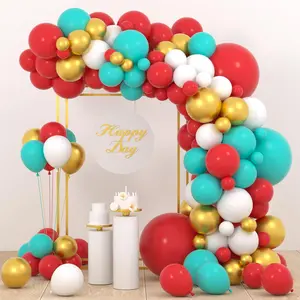Red Teal Blue White  Balloon Garland Arch Kit, 127 count Red Turquoise Blue White and Metallic  Balloons for Birthday Wedding  Shower Engagement Abbiversary Bridal Shower Party Decorations