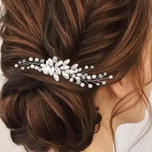 Bridal Hair Comb Pearl Bride Wedding Hair Pieces Rhinestones Side Clips Accessories for Women