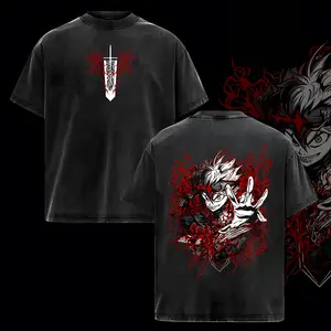 Asta Demon Form Vintage Washed T-Shirt – Black Clover Anime Character Graphic Tee, Hoodie / Sweatshirt Oversized Streetwear, Soft Cotton Unisex Apparel, Anti-Magic Inspired Casual Top, Gift for Anime Fans