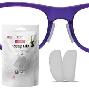 Gecko Grip 1.8mm Thick Anti Slip Eyeglass Nose Pads, (5 Clear Pair)  Made, 2500 Innovative Microstructured Fibers per Nose Pad, 1.8mm x 7mm x 16mm
