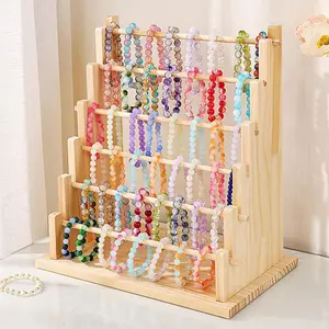 Wooden Bracelet Rack, 4-Layer 6-Layer Bracelet Organizer, Detachable Earrings Bracelets Watches Necklaces Display Rack, Rustic Style Jewelry Organizer Display, Suitable for Home, Handicraft Exhibitions, and Stores, Jewelry Storage Unit