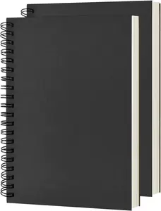 DSTELIN Blank Spiral Notebook, 2-Pack, Soft Cover, Sketch book, 100 Pages / 50 Sheets, 7.5 inch x 5.1 inch, 100GSM, (Black)