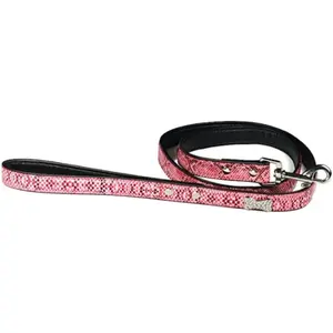 Hip Doggie Bone Charm Faux Snake Leash Pink 3/4"