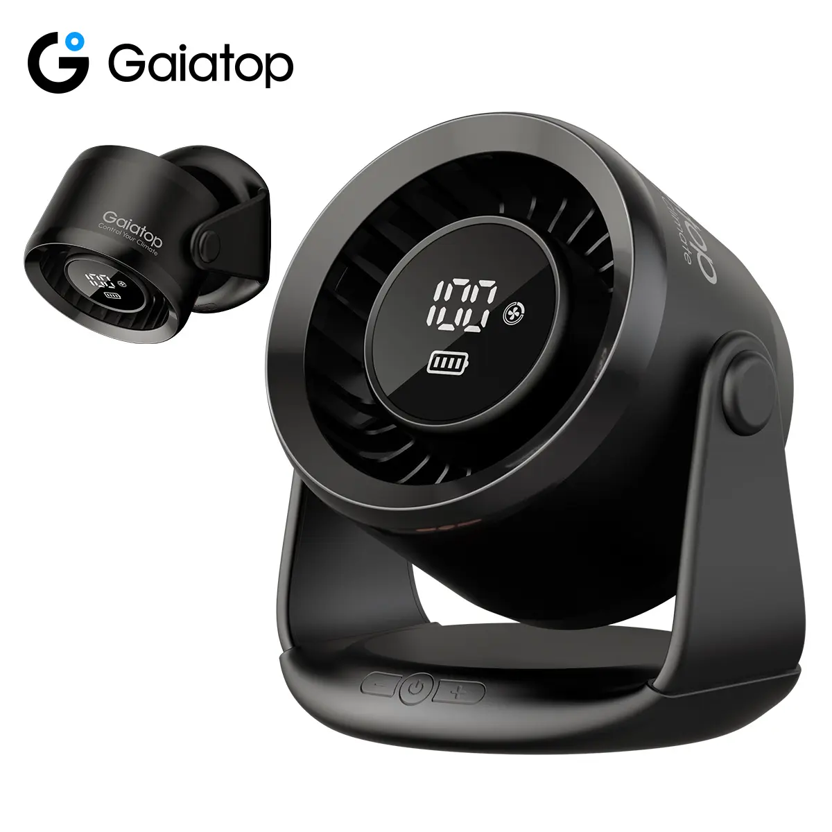 Gaiatop Rechargeable 4000mAh Desk Fan, 5 Speeds Ultra Quiet Bedroom Fan with LED Display, 90° Tilt, 7.7 In USB-C Desktop Fan for Dorm Office Room Home Office