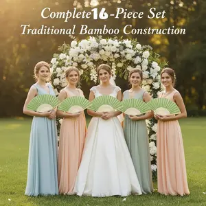 Wedding Gift Fan Set, Ladies Handheld Silk Folding Fans, Bowknots, Tassels, Gift Bag, DIY Decorations, Party Decoration