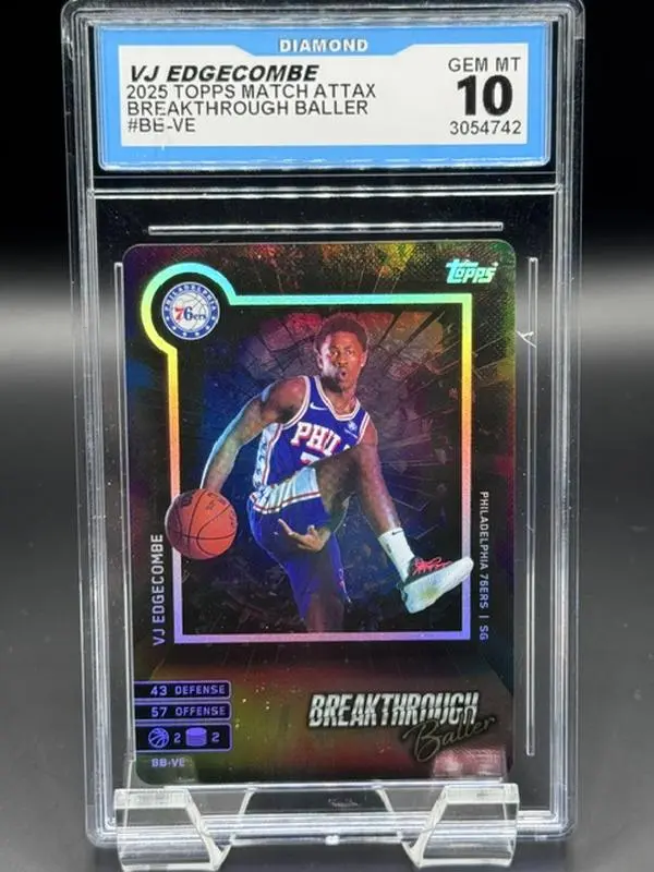 2025 Topps Match Attax Basketball Card Breakthrough Baller VJ Edgecombe #BB-VE Graded Gem Mint 10