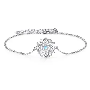 Moonstone for Lotus Anklet Bracelet 925Sterling Silvery for Lotus Flower Anklet Yoga Pendant Jewelry Mothers Day Gifts for Women Mom