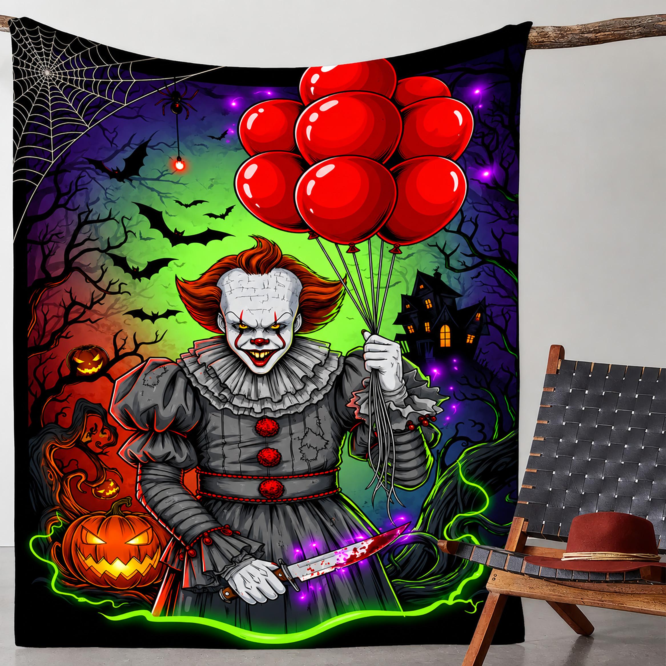 Pennywise Horror Movie Flannel Throw Blanket Ultra Soft Cozy Warm Lightweight Plush Spooky Season Halloween Home Decor for Bedroom Couch Sofa Bed Movie Night Birthday Christmas Gift