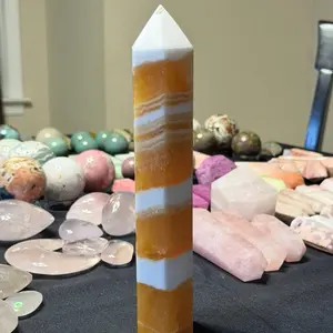 Striated Orange Calcite Crystal - Natural Polished Healing Stone for Energy Cleansing and Meditation. 825 grams 9 inches