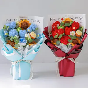 1 Bunch Handmade Knitted Flower Crochet Flower Decor, Cute Knitted Faux Flower Bouquet Artificial Flowers, Room Decor & Gift for Her, Ideal for Weddings, Anniversaries, Valentine’s Day, Birthday, Mother’s Day #TOP PICKS