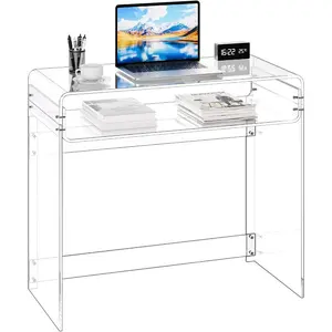 VEVOR Acrylic Desk, Clear Laptop Study Desk with Storage Shelf, Modern Transparent Console Table for Home Office, Living Room, Bedroom, Entryway, 33.5 Wx 15.7 Dx 29.5 HVEVOR Super Brand Day