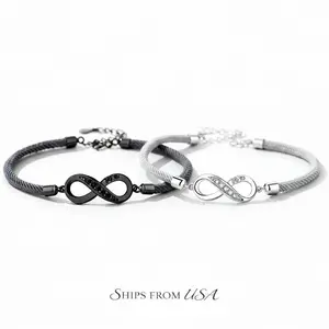 Couple's Infinity Symbol Rope Bracelet, Premium Copper with Zirconia Inlay & Adjustable S925 Silver Extension Chain, Stylish Permanent Hand Chain, Ideal Holiday Gift for Boyfriend, Girlfriend & Best Friend