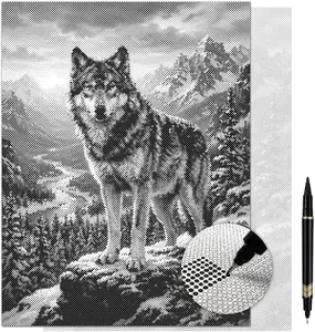 King of the Peaks Mountain Wolf Dot Painting Kit for Adults — 13×17 Canvas with Dual-Tip Marker