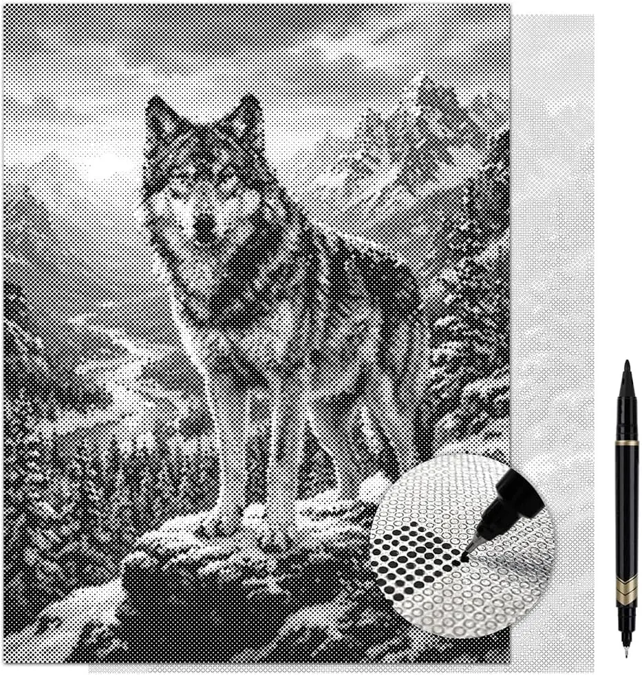 King of the Peaks Mountain Wolf Dot Painting Kit for Adults — 13×17 Canvas with Dual-Tip Marker