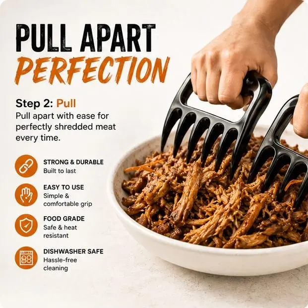 Bear Claw Shredder, Heavy-Duty Kitchen Meat & Poultry Utensil, Multi-Use Fork for Pulled Pork, Chicken