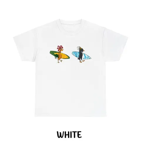 Men's Cotton Short-Sleeve Tshirt with Cody Maverick & Chicken Joe Surf Graphic, Humorous Print Casual Streetwear Top, Unisex Surfs Up Tropical Menswear Tee