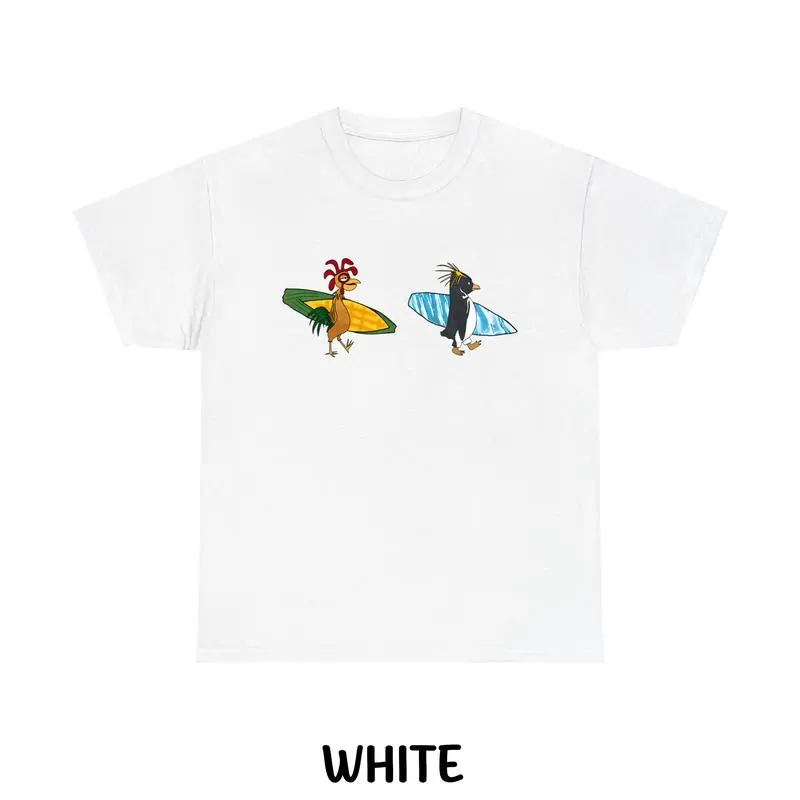 Men's Cotton Short-Sleeve Tshirt with Cody Maverick & Chicken Joe Surf Graphic, Humorous Print Casual Streetwear Top, Unisex Surfs Up Tropical Menswear Tee