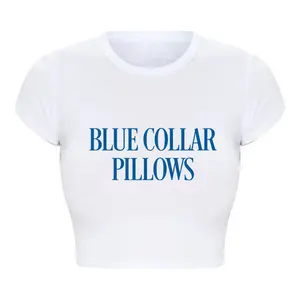 Blue Collar Pillows Crop Top Shirt, Blue Collar Girlfriend Shirt, Spoiled Blue Collar Wife Baby Tee Shirt, Anniversary Crop Top