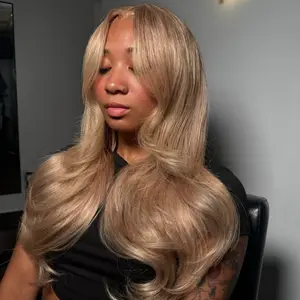 Ash Blonde Wig Human Hair 13x6  Body Wave Lace Front Wigs Human Hair 200 Density Ombre Tea Blonde Glueless Colored Lace Frontal Wig Pre Plukced for Women