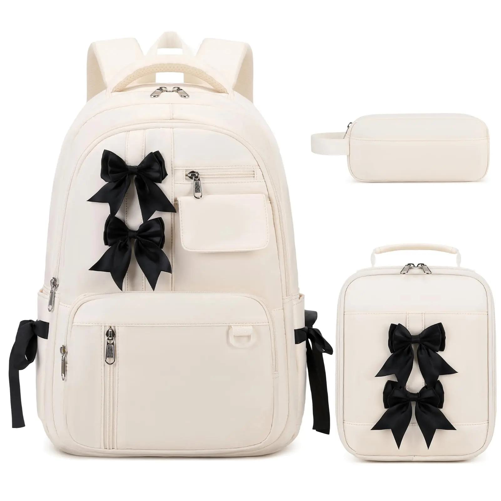 Backpack for Girls, Bow Backpack for Kids with Lunch Bag & Pen Case